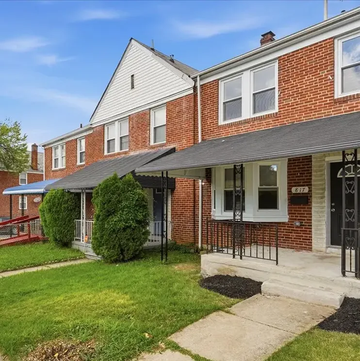 Brick porch-front rowhomes in Edmondson Village, Baltimore