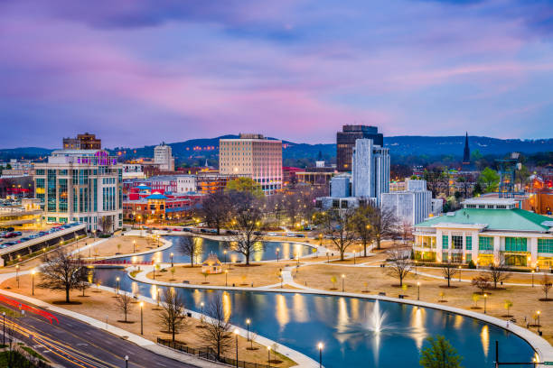 Huntsville, Alabama skyline at dusk
